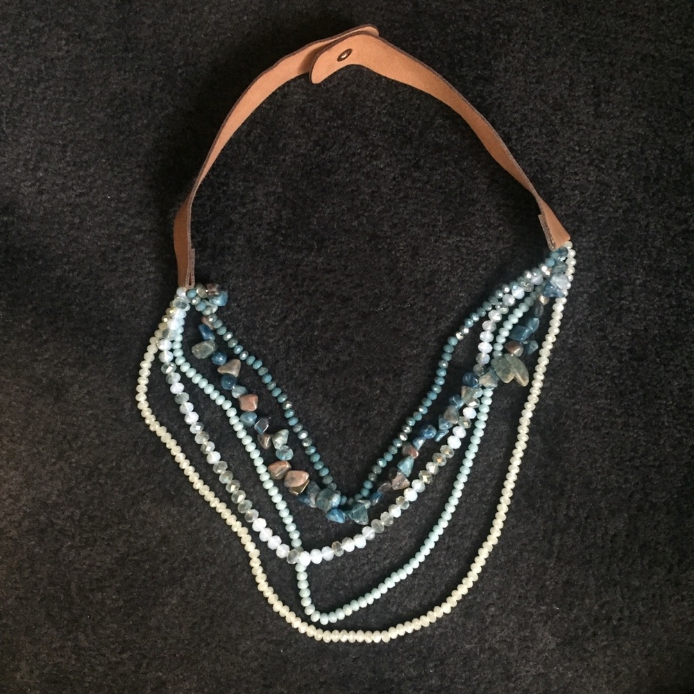 Etsy handmade beaded necklace, faux leather strap